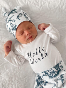 Australiana Eucalyptus Gumnut monochrome  newborn set- in stock